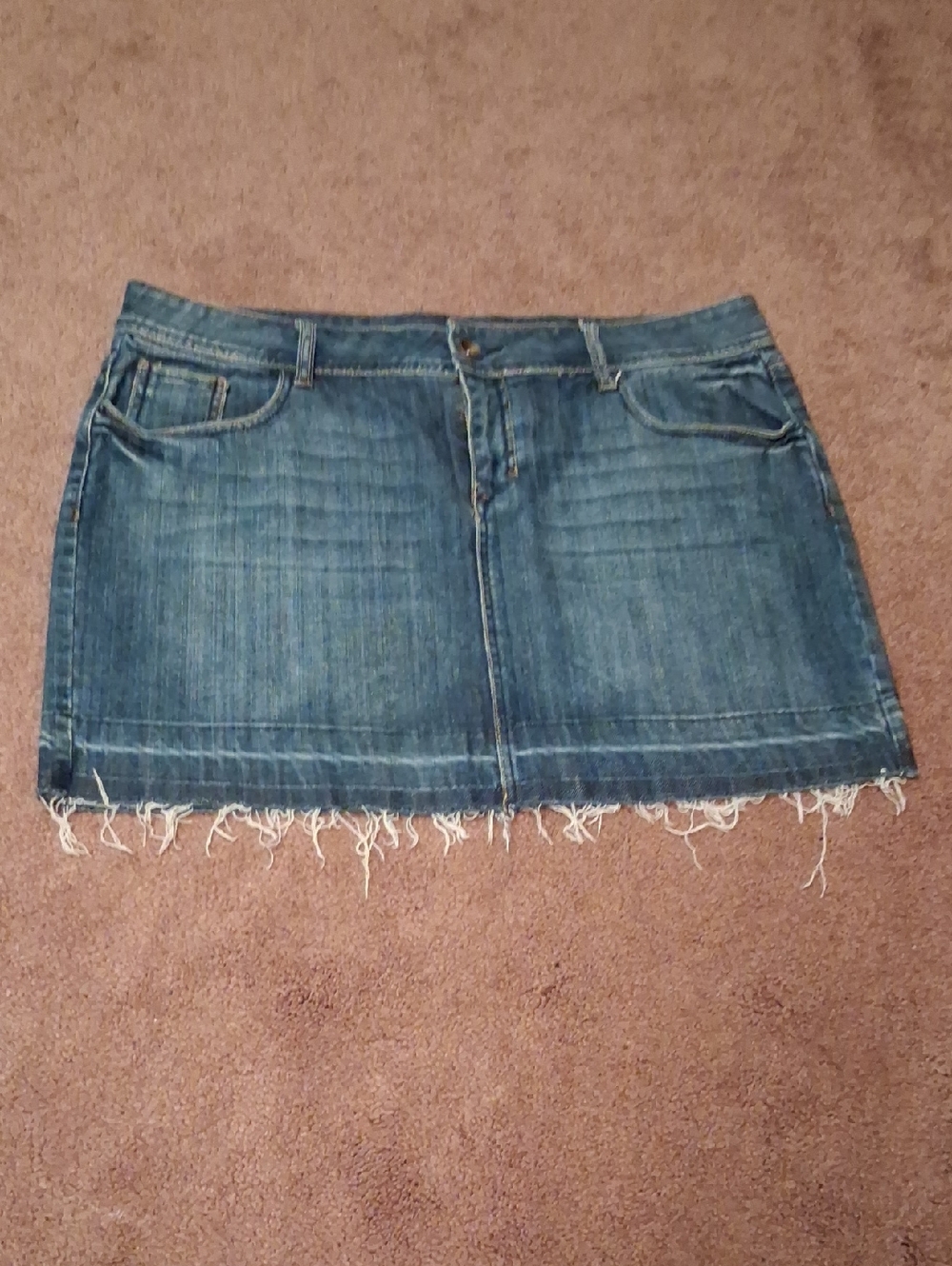 Frayed Hem Denim Mini Skirt - Blue